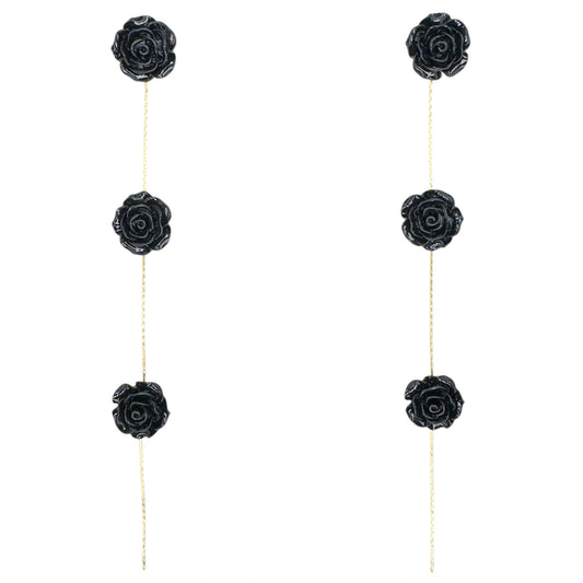 Pendientes Rociera 3 Flores Negro