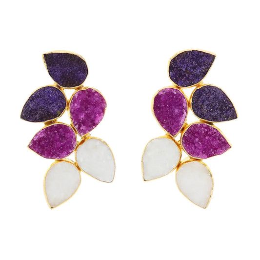Pendientes Trópico Azul Morado. Fucsia y Blanco