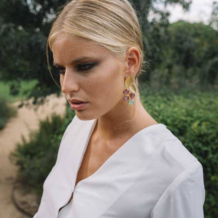 Pendientes Acanto Rosa dark y Verde agua