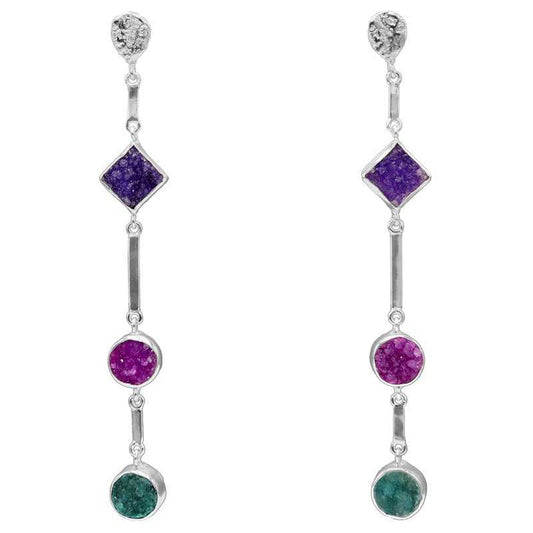 Pendientes Atocha Plata Morado, Fucsia mo y Verde