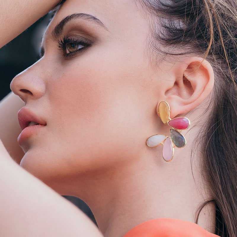 Pendientes Cosmopolitan Labradorita y Rosas