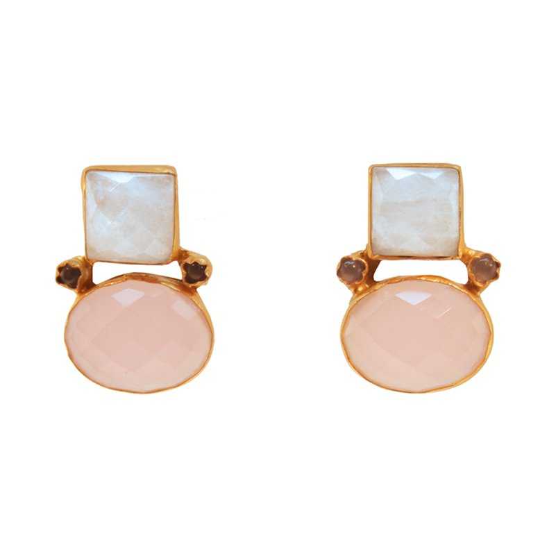 Pendientes Inma Piedra Lunar y Rosa claro