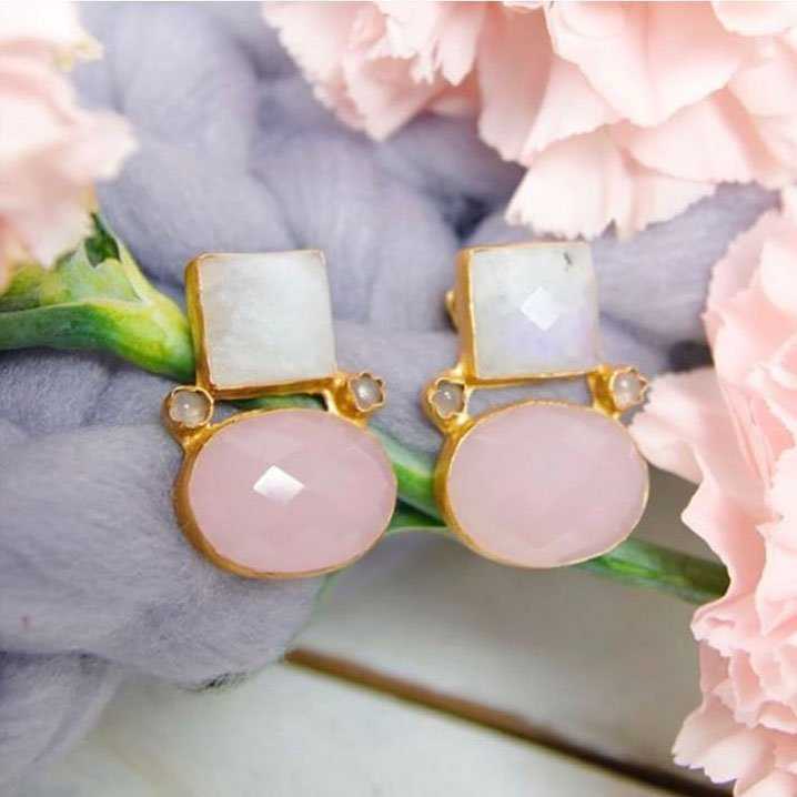 Pendientes Inma Piedra Lunar y Rosa claro