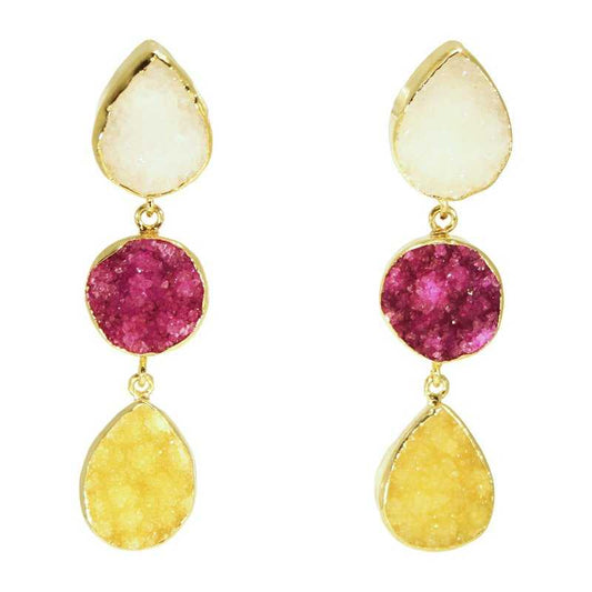 Pendientes Mademoiselle Blanco. Fucsia y Amarillo