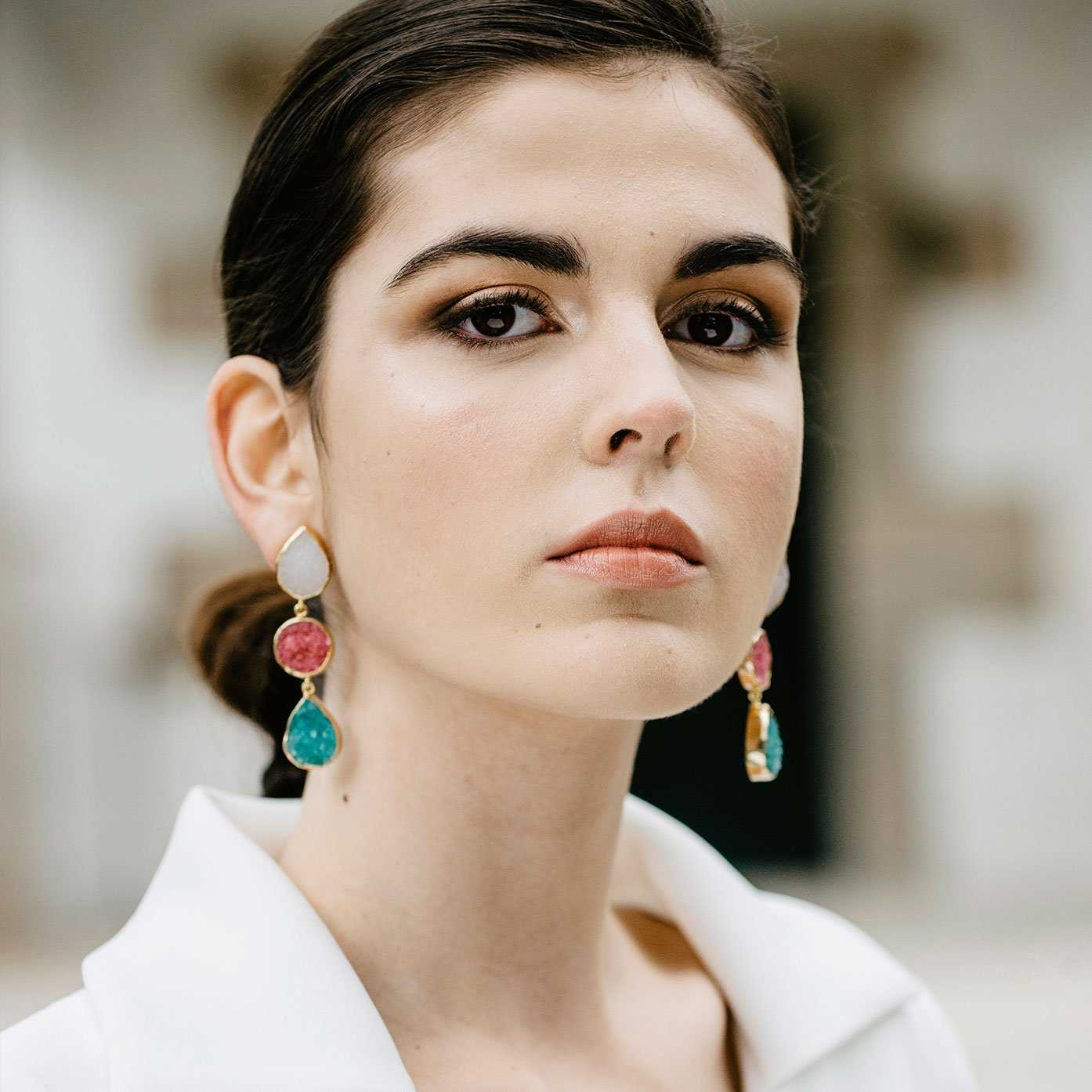 Pendientes Mademoiselle Blanco. Amarillo y Verde
