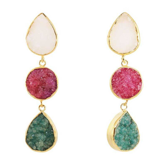 Pendientes Mademoiselle Blanco. Burdeos rosado y Verde