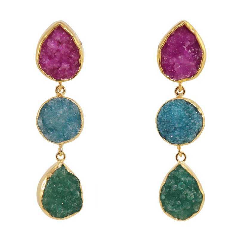 Pendientes Mademoiselle Fucsia, Azul turquesa y Verde