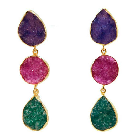 Pendientes Mademoiselle Morado. Fucsia y Verde
