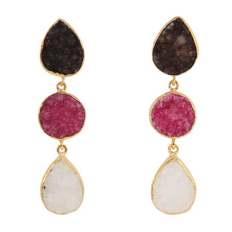 Pendientes Mademoiselle Negro. Fucsia y Blanco
