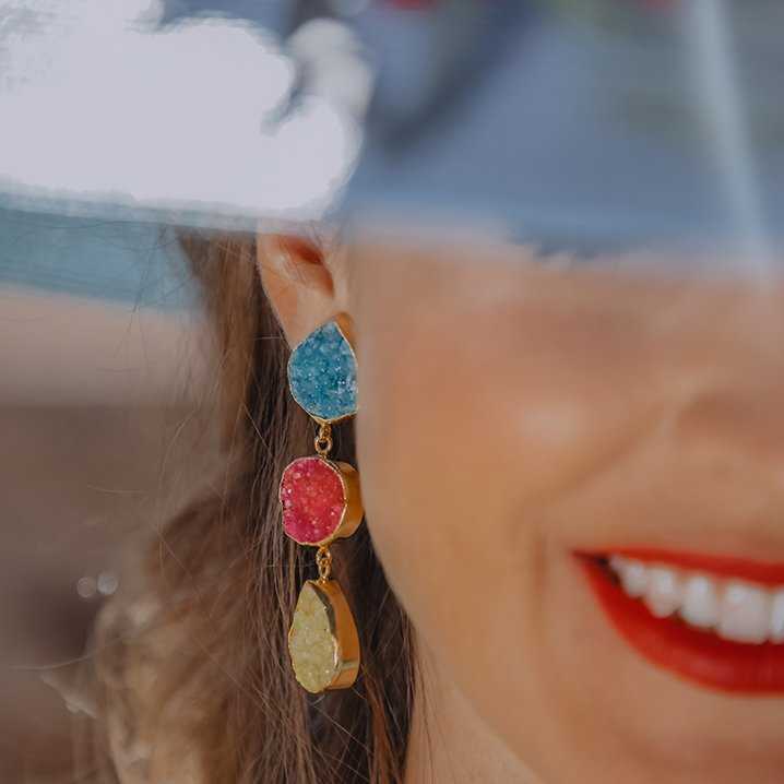 Pendientes Mademoiselle Blanco. Amarillo y Verde