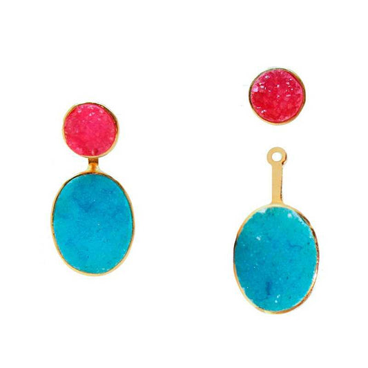 Pendientes Rupia Desmontable Fucsia y Azul Turquesa