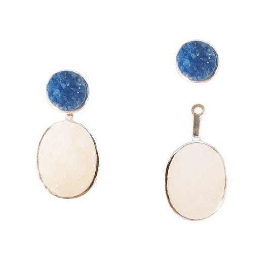 Pendientes Rupia Desmontable Plata Azul turquesa y Blanco