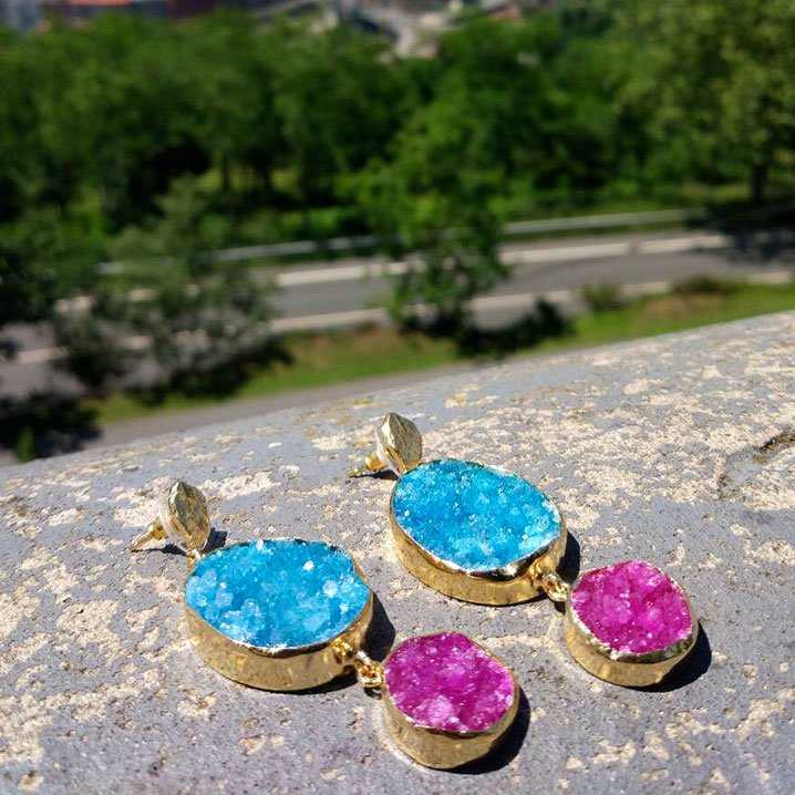 Pendientes Saphiro Azul Turquesa y Fucsia mo