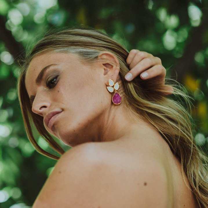 Pendientes Sauce Blanco y Fucsia mo