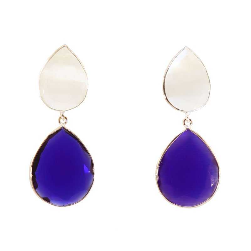 Pendientes Venus Plata Blanco y Azul Oscuro