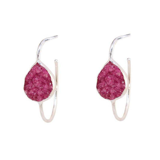 Pendientes Aros Malta Plata Fucsia