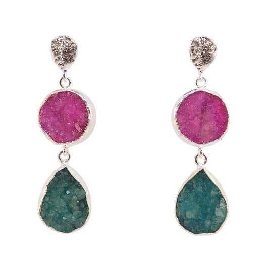 Pendientes Acanthus Plata Fucsia mo y Verde