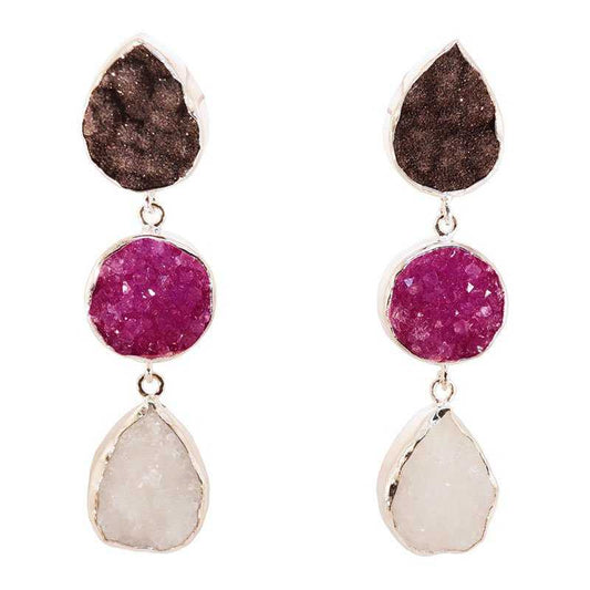 Pendientes Mademoiselle Plata Negro. Fucsia y Blanco