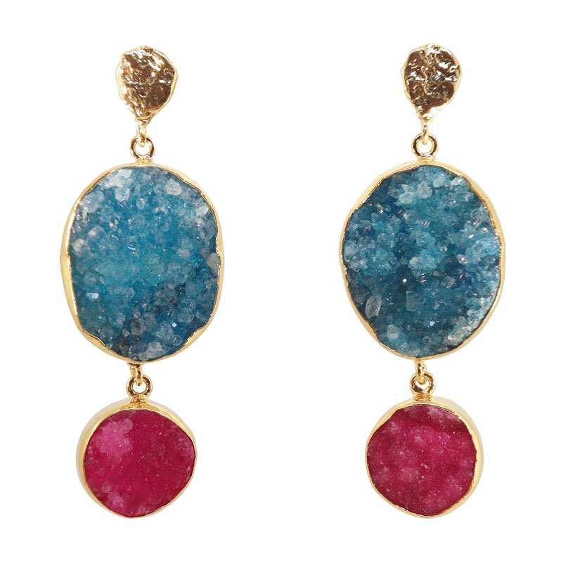 Pendientes Saphiro Azul Turquesa y Fucsia