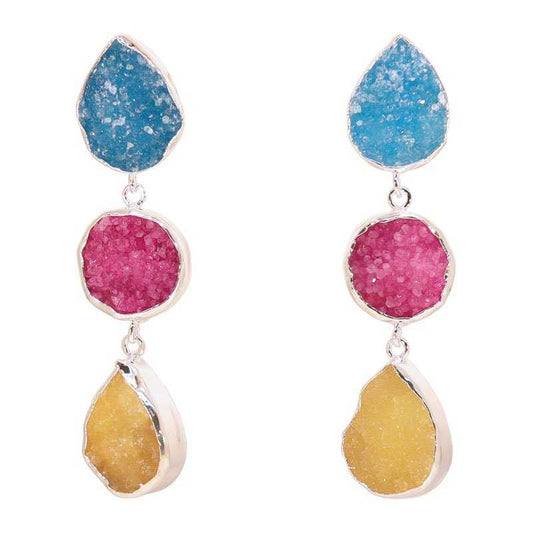 Pendientes Mademoiselle Plata Azul turquesa, Fucsia y Amarillo