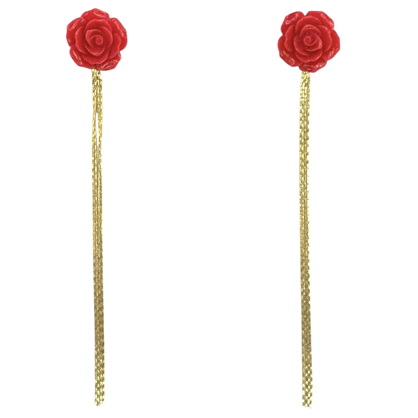 Pendientes Cadenza Flor Flecos Rojo (desmontables)