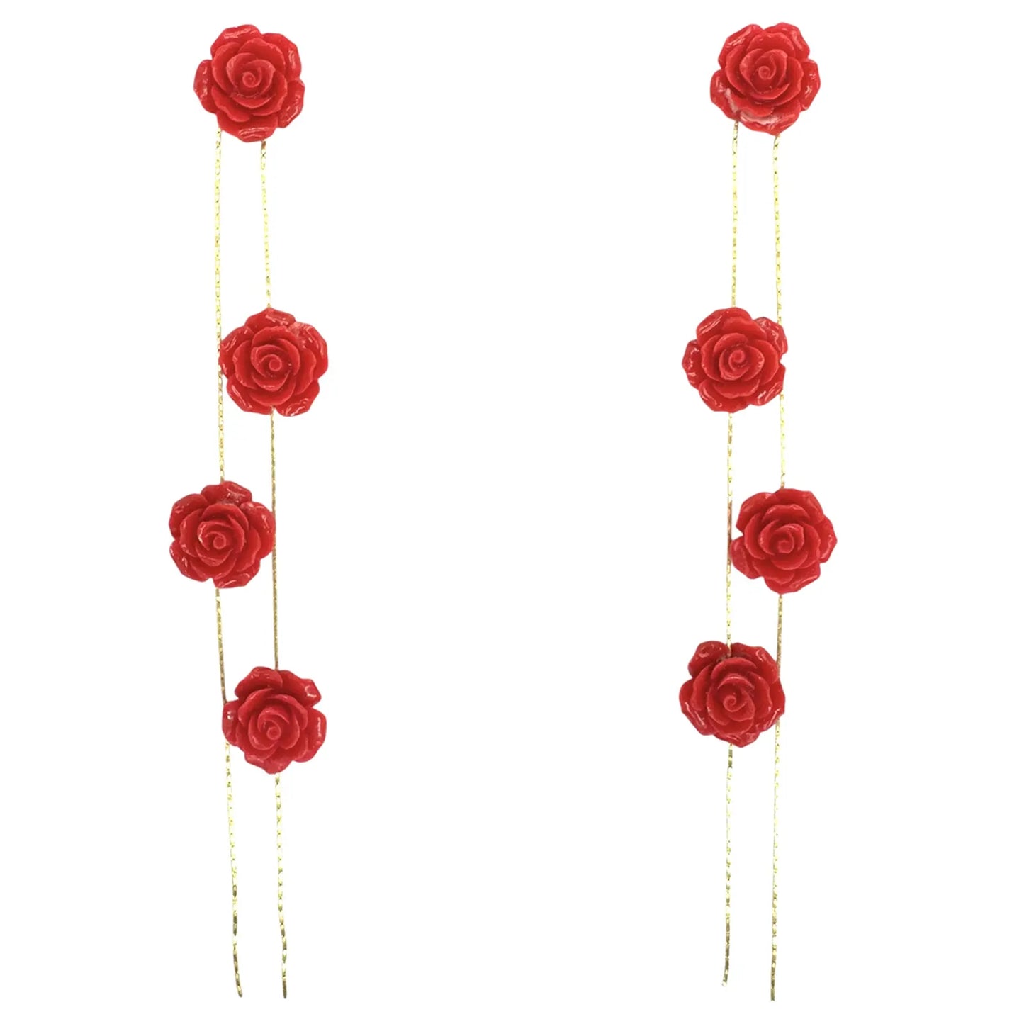 Pendientes Carmesí 4 Flores Rojo