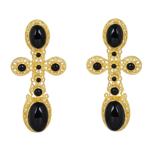Pendientes Cruz Abadía negro