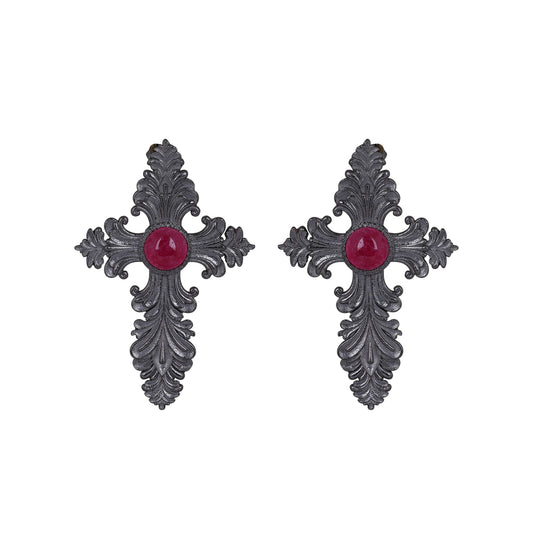 Pendientes Cruz Ébano Cromo Buganvilla