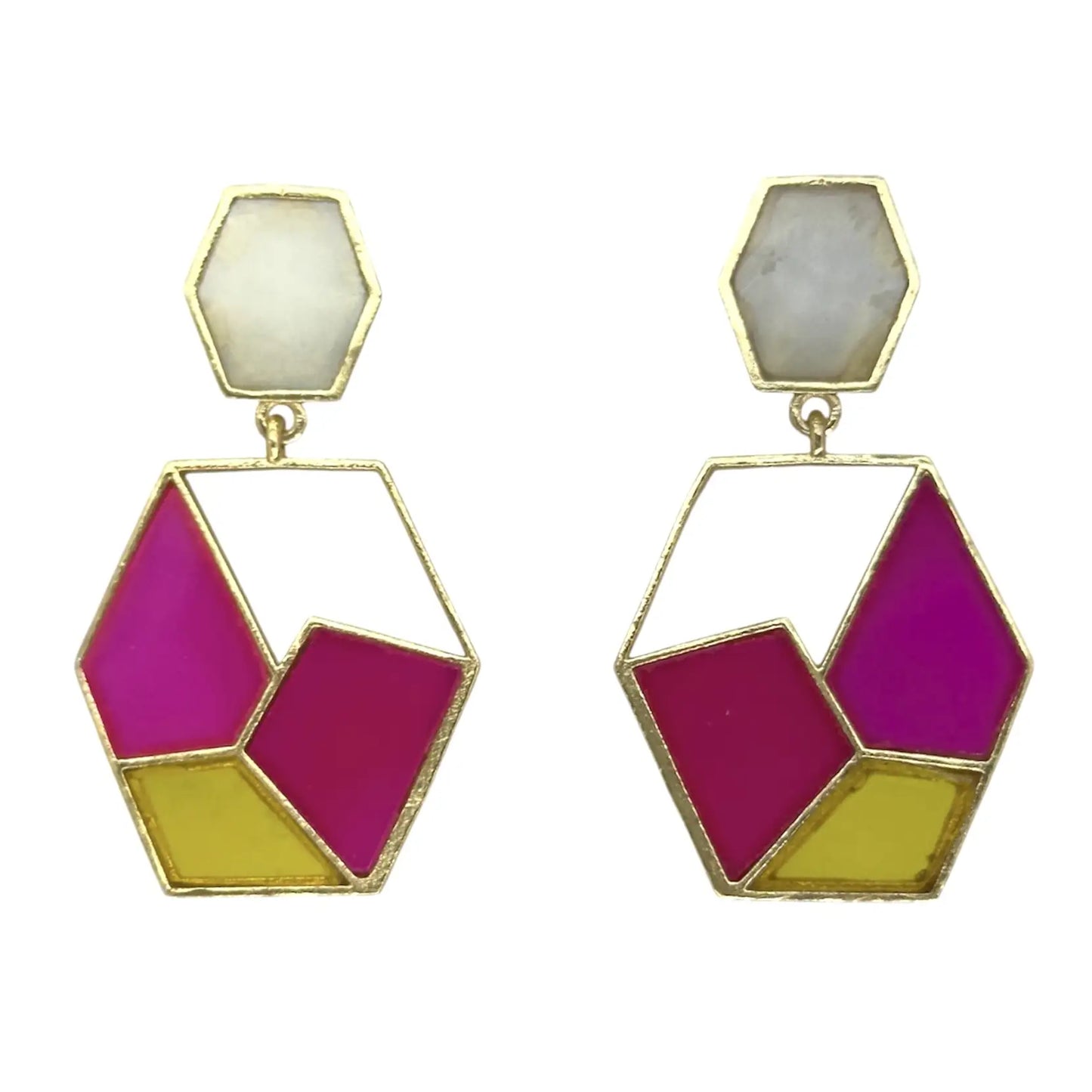 Pendientes Cubista Fucsia y Amarillo