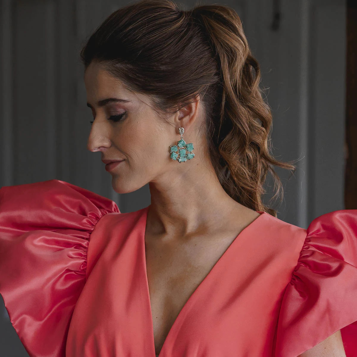 Pendientes Dunya Plata Verde agua Amazonita