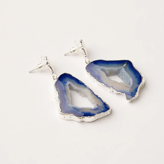 Pendientes Geodas Plata Azul