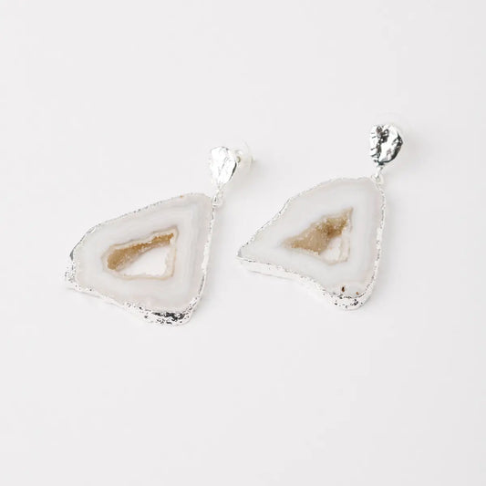 Pendientes Geodas Plata Blanco