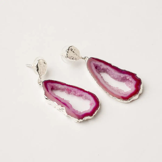 Pendientes Geodas Plata Buganvilla