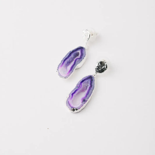 Pendientes Geodas Plata Morado