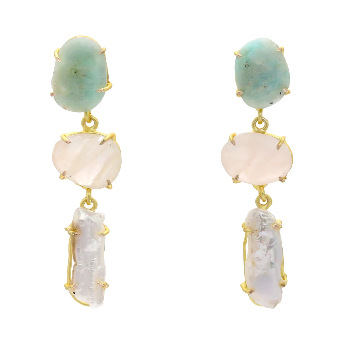 Pendientes Jubia Verde agua Amazonita. Rosa y Perla