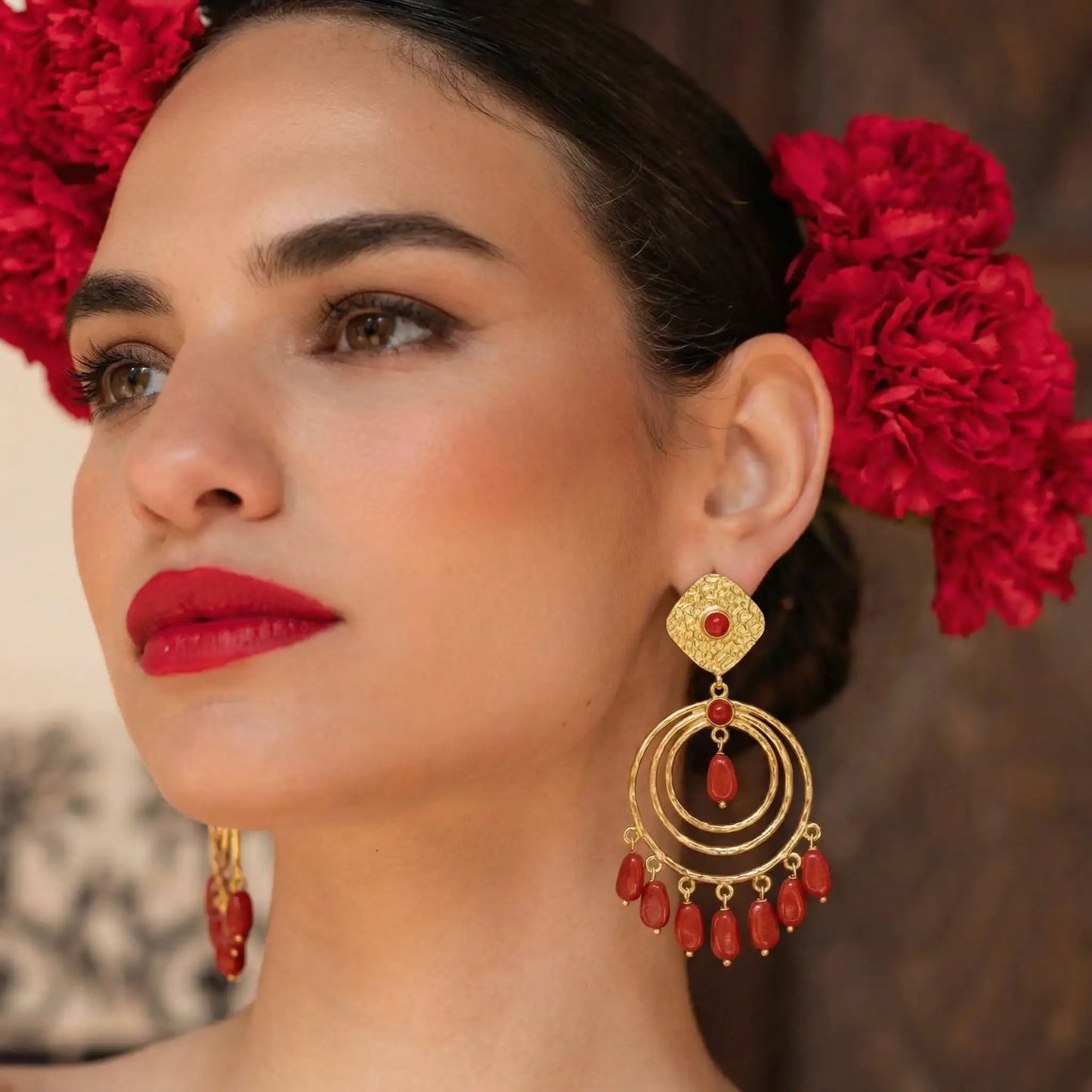 Red and White Wave Earrings