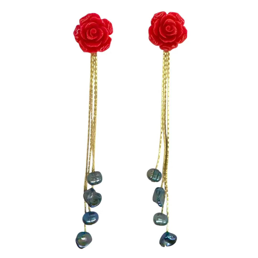 Pendientes Rosaluz Desmontable Rojo y Negro Iridiscente