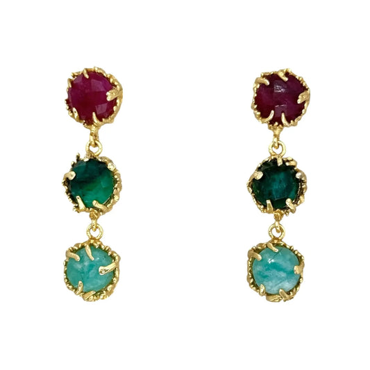 Pendientes Triología Rubí, Verde y Verde agua amazonita