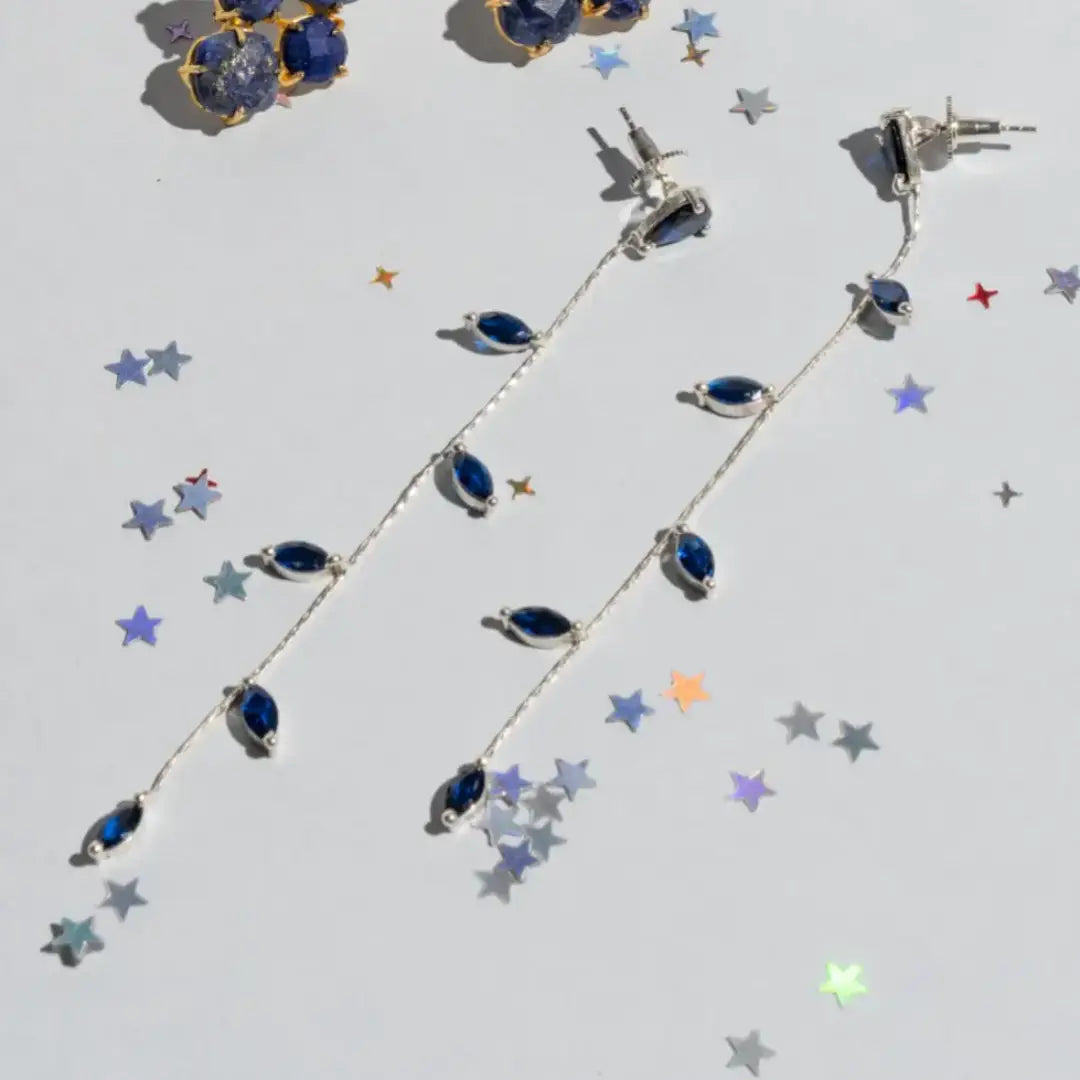 Pendientes Abril Zc Plata Azul Oscuro