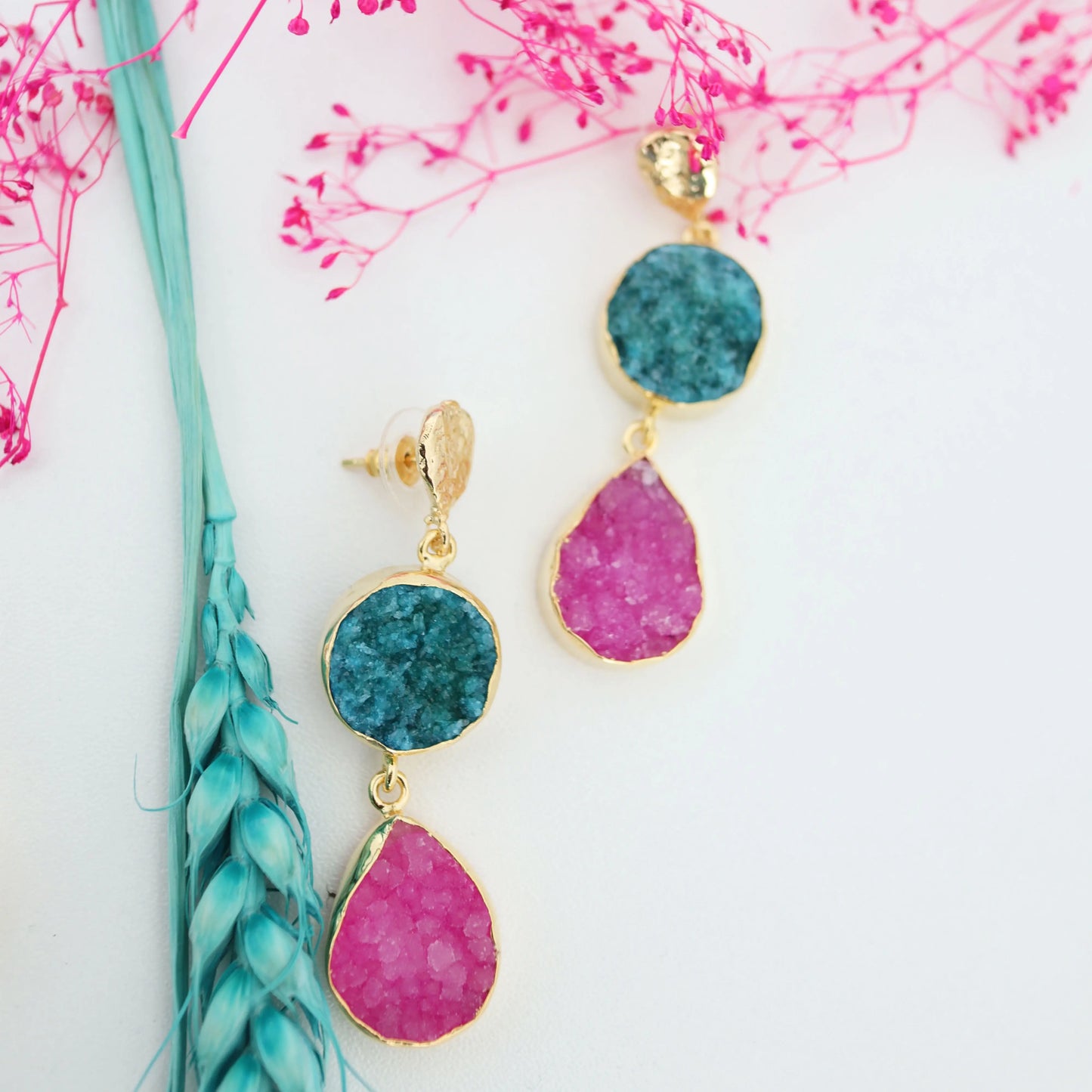 Pendientes Acanthus Turquesa y Fucsia mo