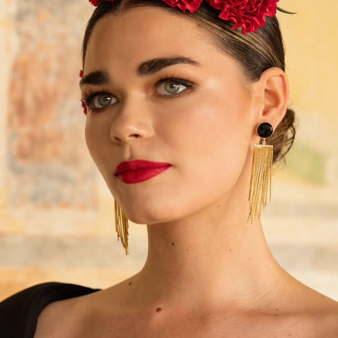 Pendientes Borla Flecos Negro