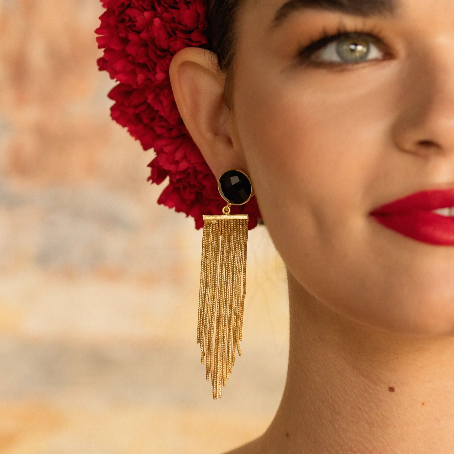 Pendientes Borla Flecos Negro