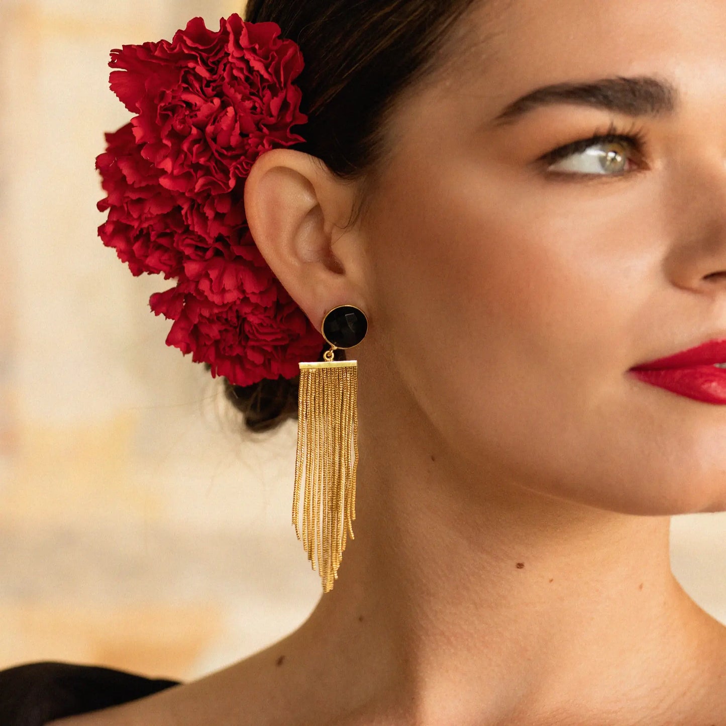 Pendientes Borla Flecos Negro