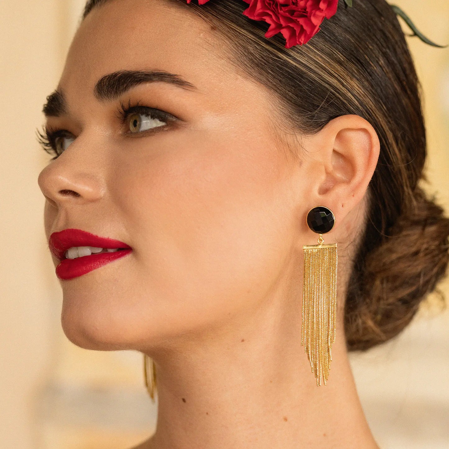 Pendientes Borla Flecos Negro