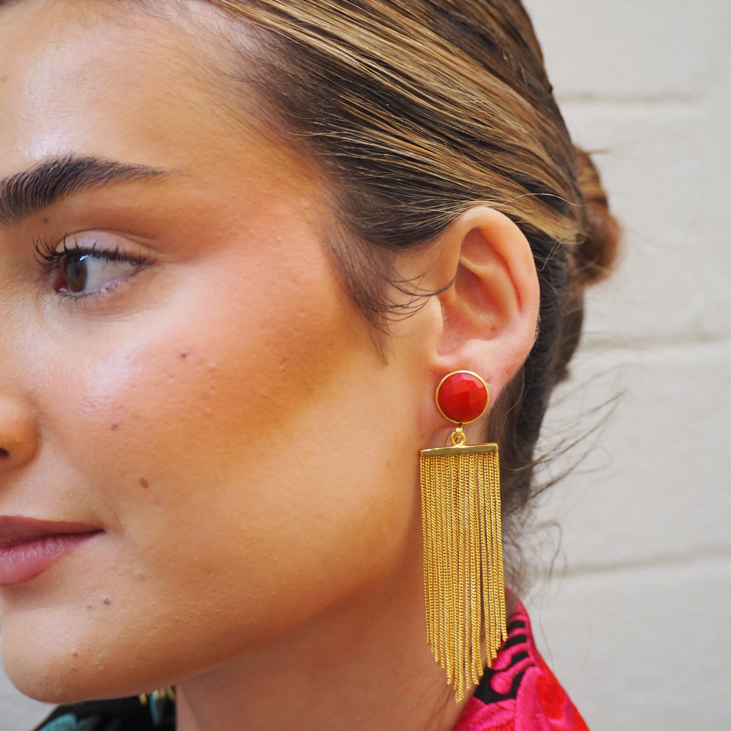 Red Tassel Fringe Earrings