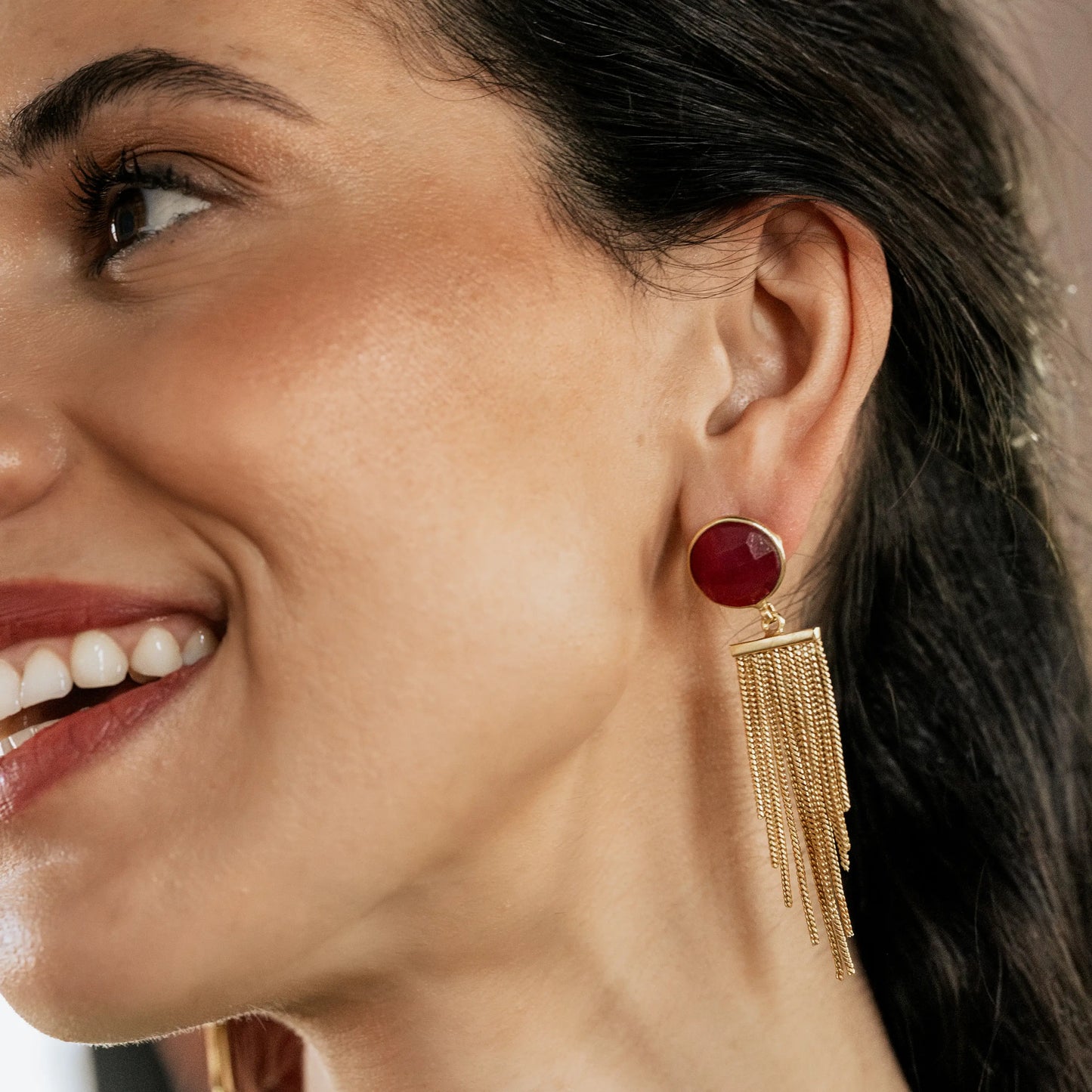 Pendientes Borla Flecos Rubí