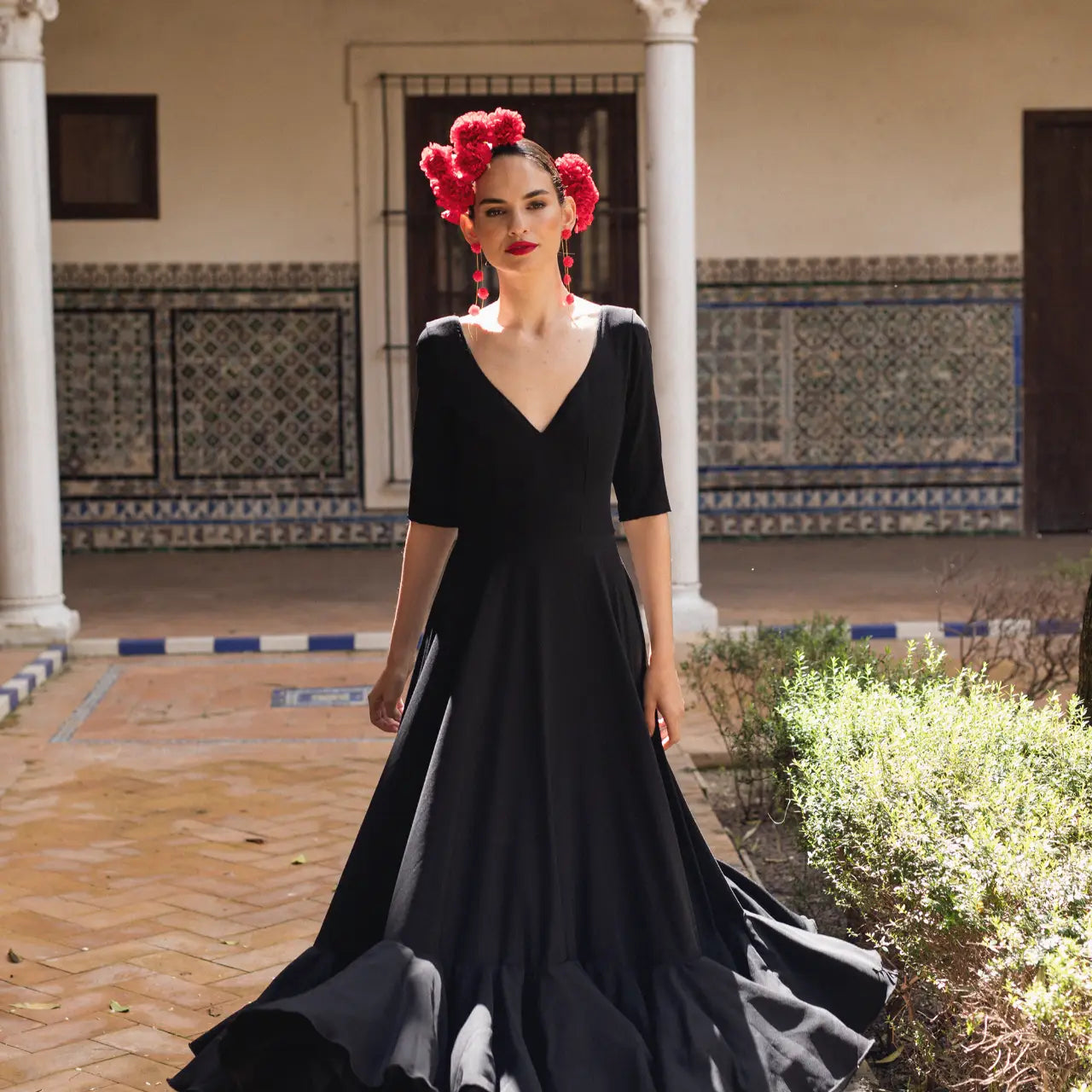 Pendientes Carmesí 4 Flores Rojo