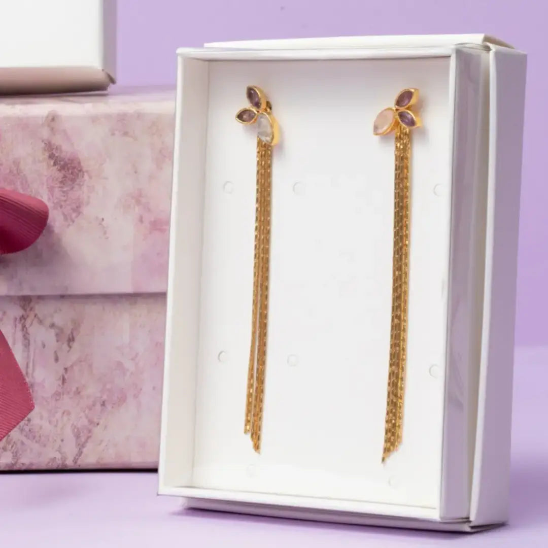 Pendientes Centella Desmontables Piedra Lunar y Morado