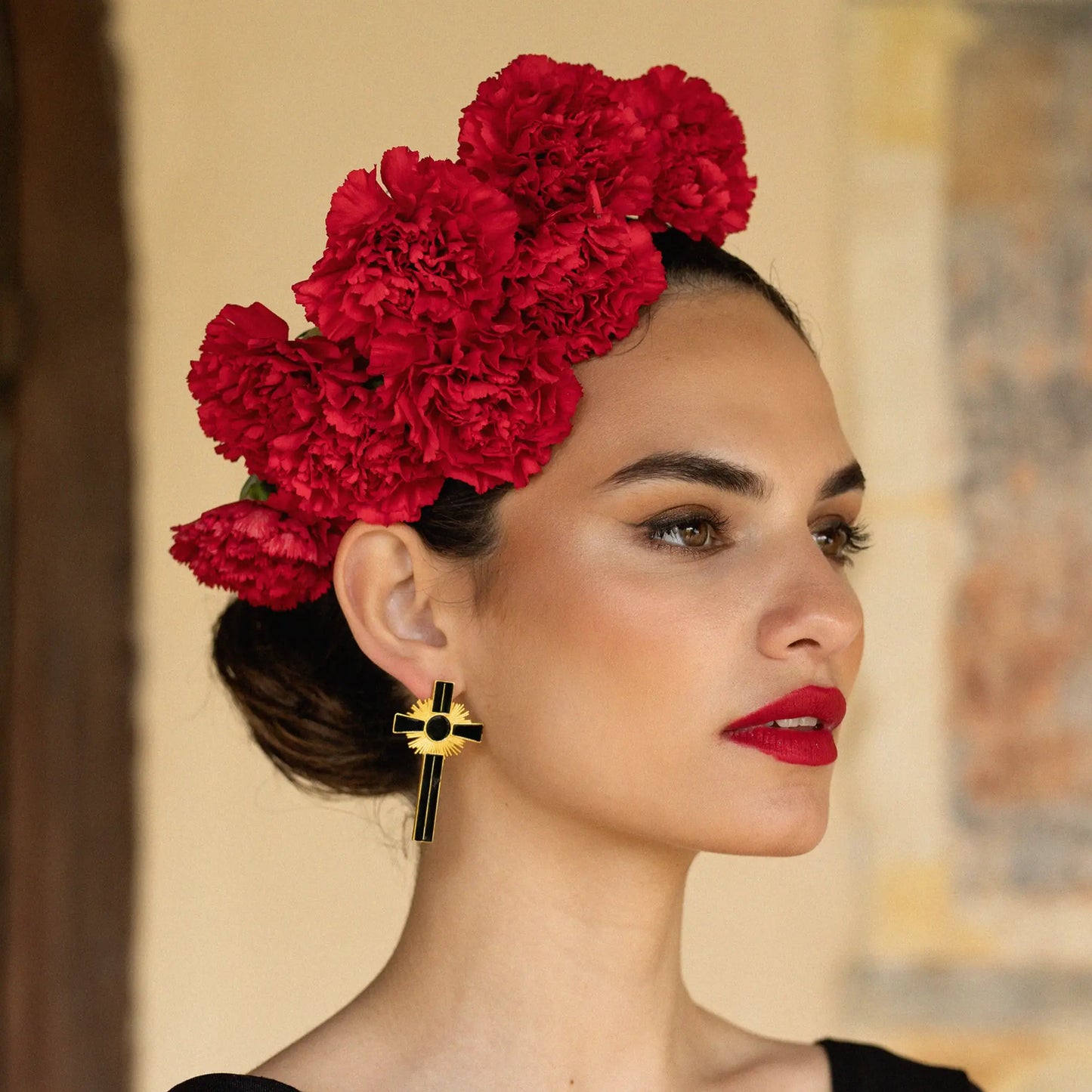 Pendientes Cruz Divinidad Negro