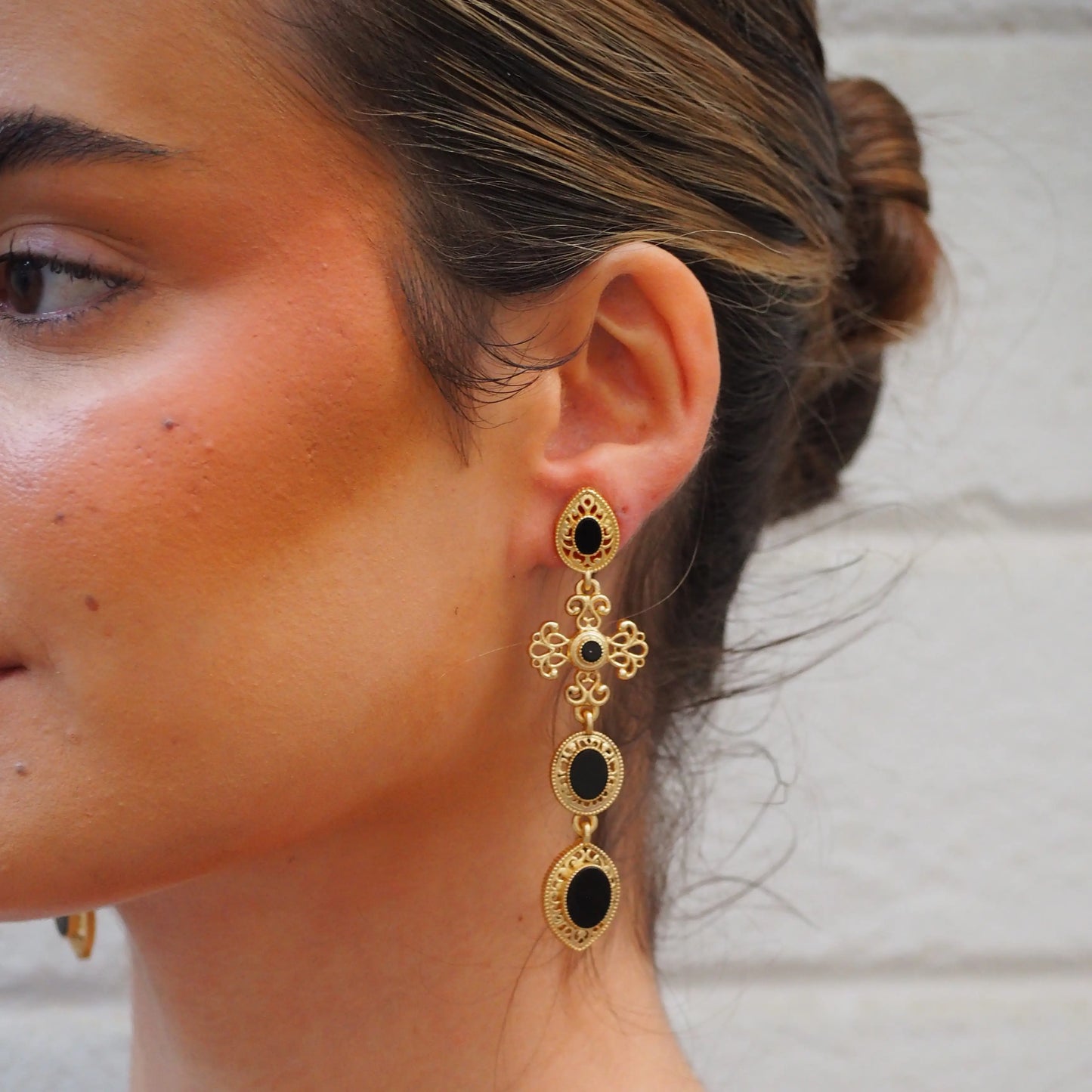 Black Andalusian Fire Cross Earrings